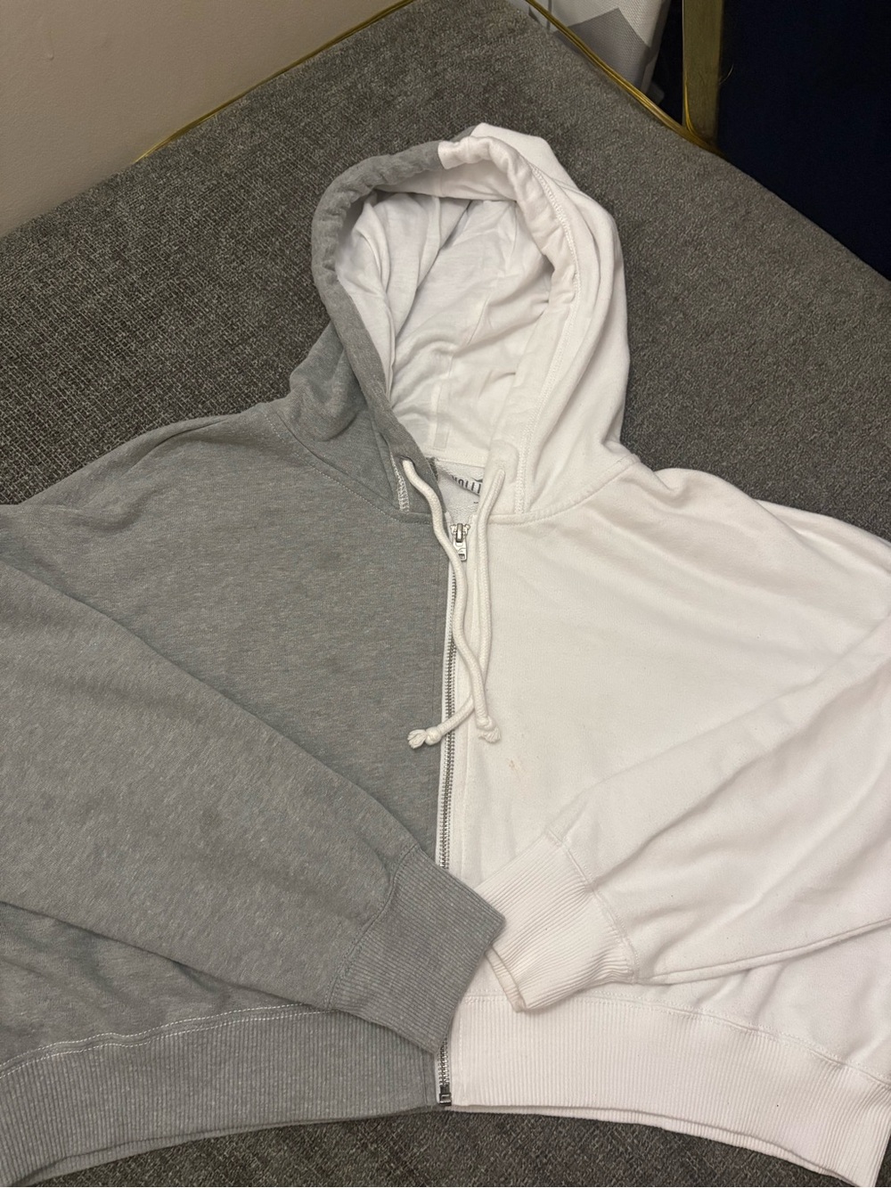 Hollister Two-Tone Gray & White Zip Hoodie